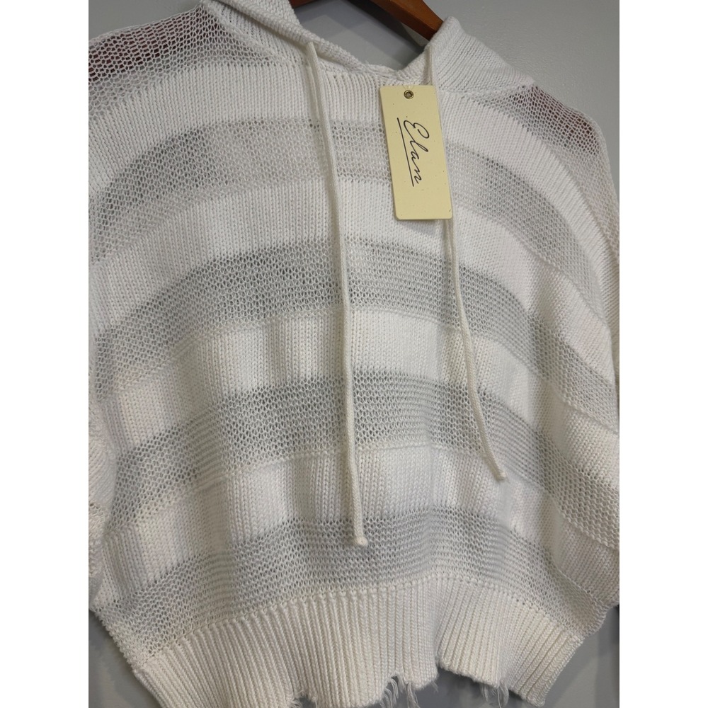 Elan Womens Sweater Hoodie SmallBoho Chic‎ Coastal Cottagecore Open Knit Striped